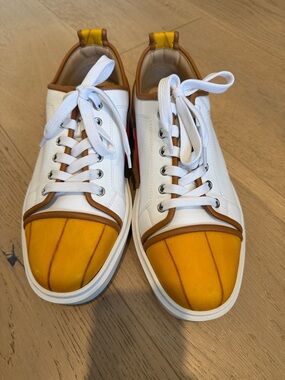 Authentic limited edition Christian Louboutin White and Yellow Low-Top Sneakers